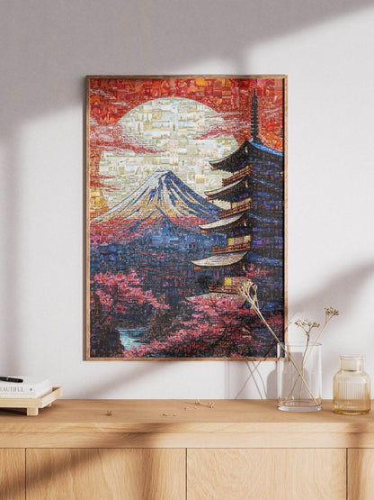 Mount Fuji & Pagoda – Japanese Mosaic Wall Art - AtelierMosaics