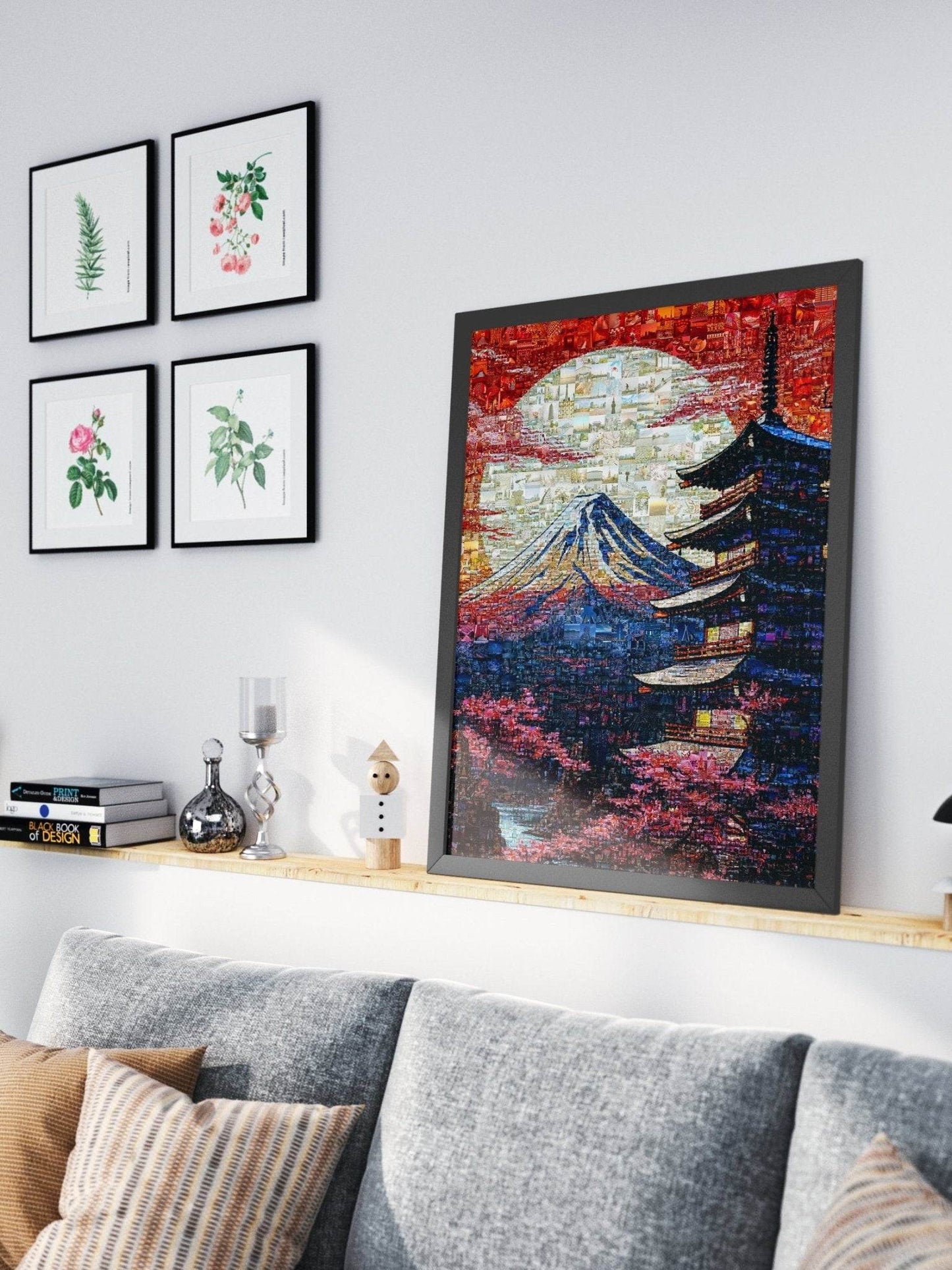 Mount Fuji & Pagoda – Japanese Mosaic Wall Art - AtelierMosaics