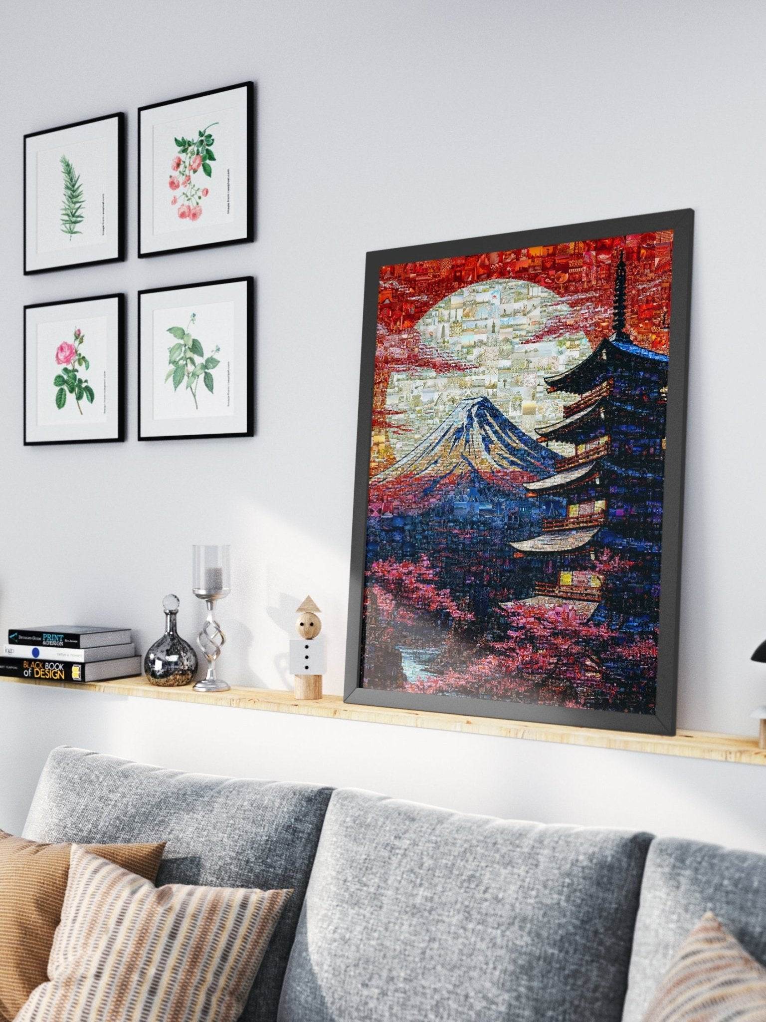 Mount Fuji & Pagoda – Japanese Mosaic Wall Art - AtelierMosaics