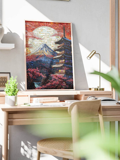 Mount Fuji & Pagoda – Japanese Mosaic Wall Art - AtelierMosaics