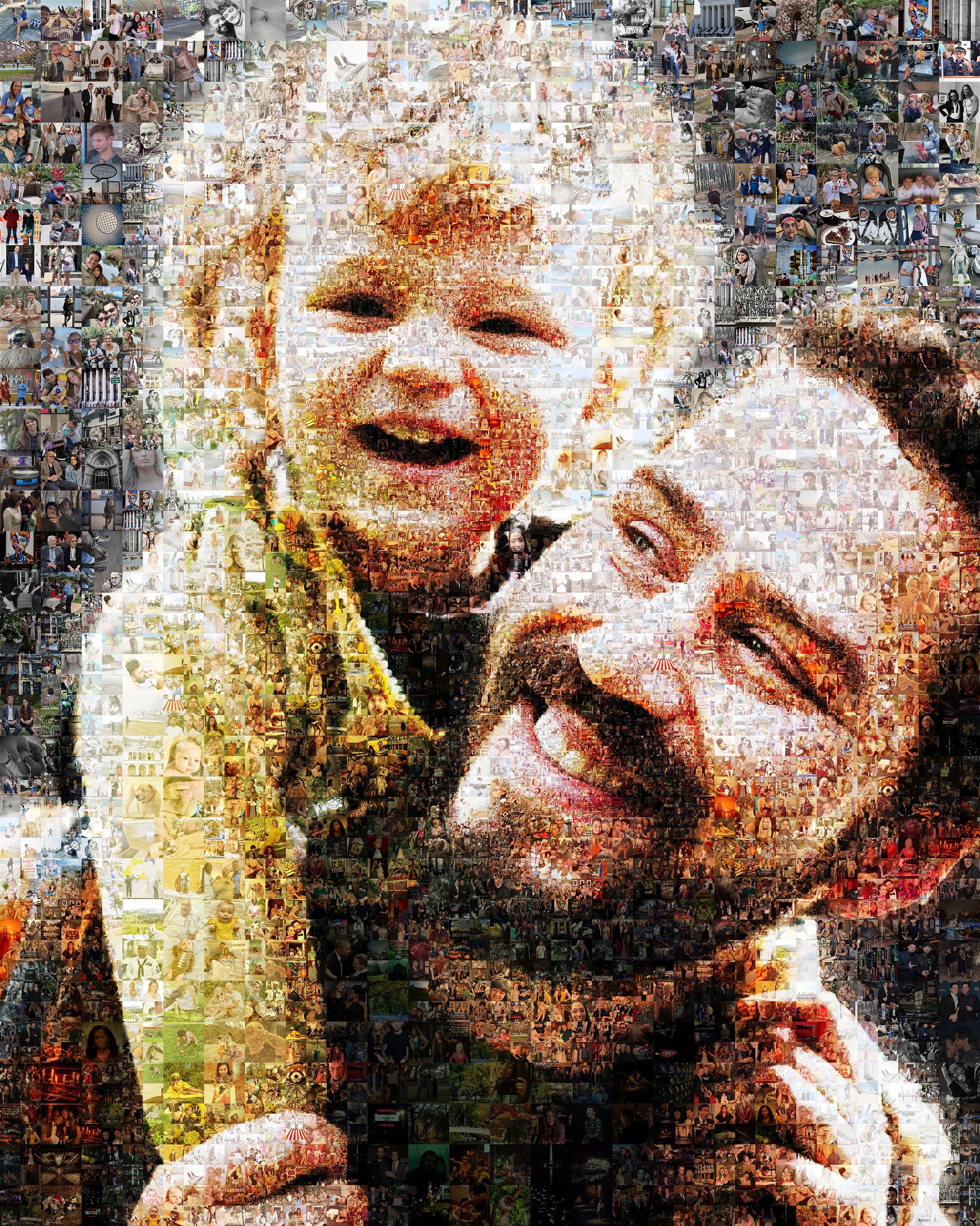 Custom family photo mosaic bringing generations of memories into one portrait