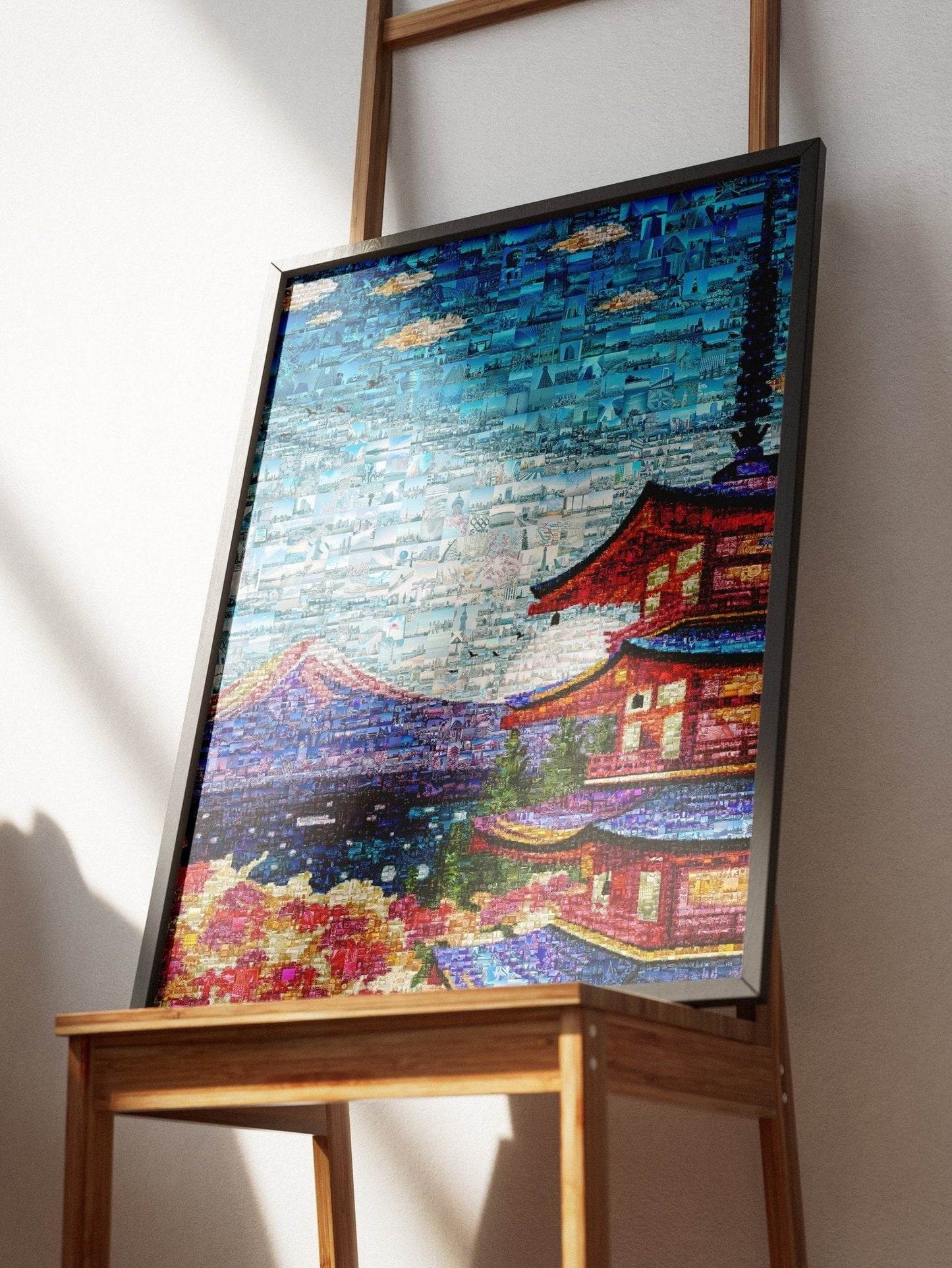 Mount Fuji & Pagoda – Japanese Spring Mosaic Wall Art - AtelierMosaics