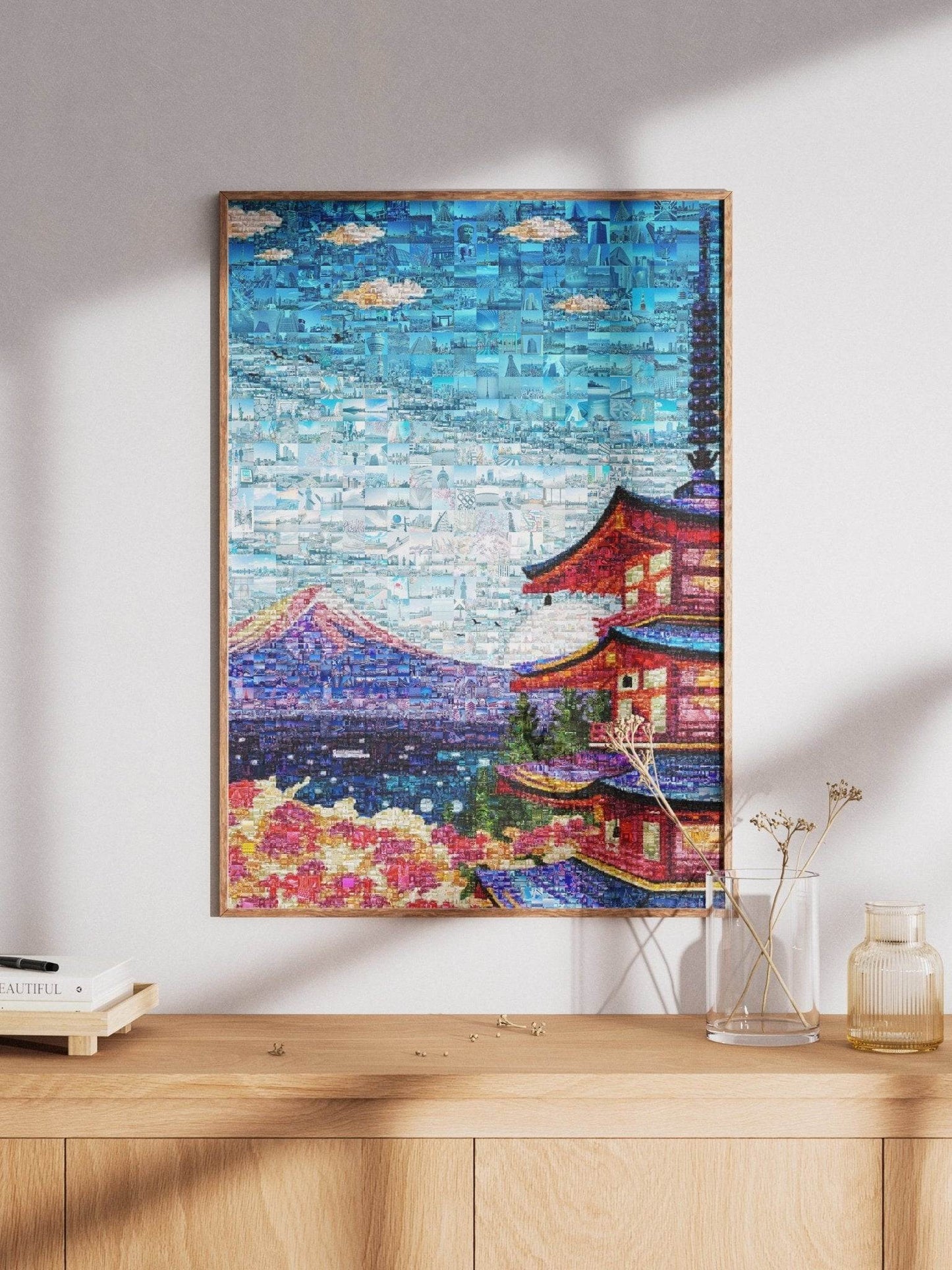 Mount Fuji & Pagoda – Japanese Spring Mosaic Wall Art - AtelierMosaics
