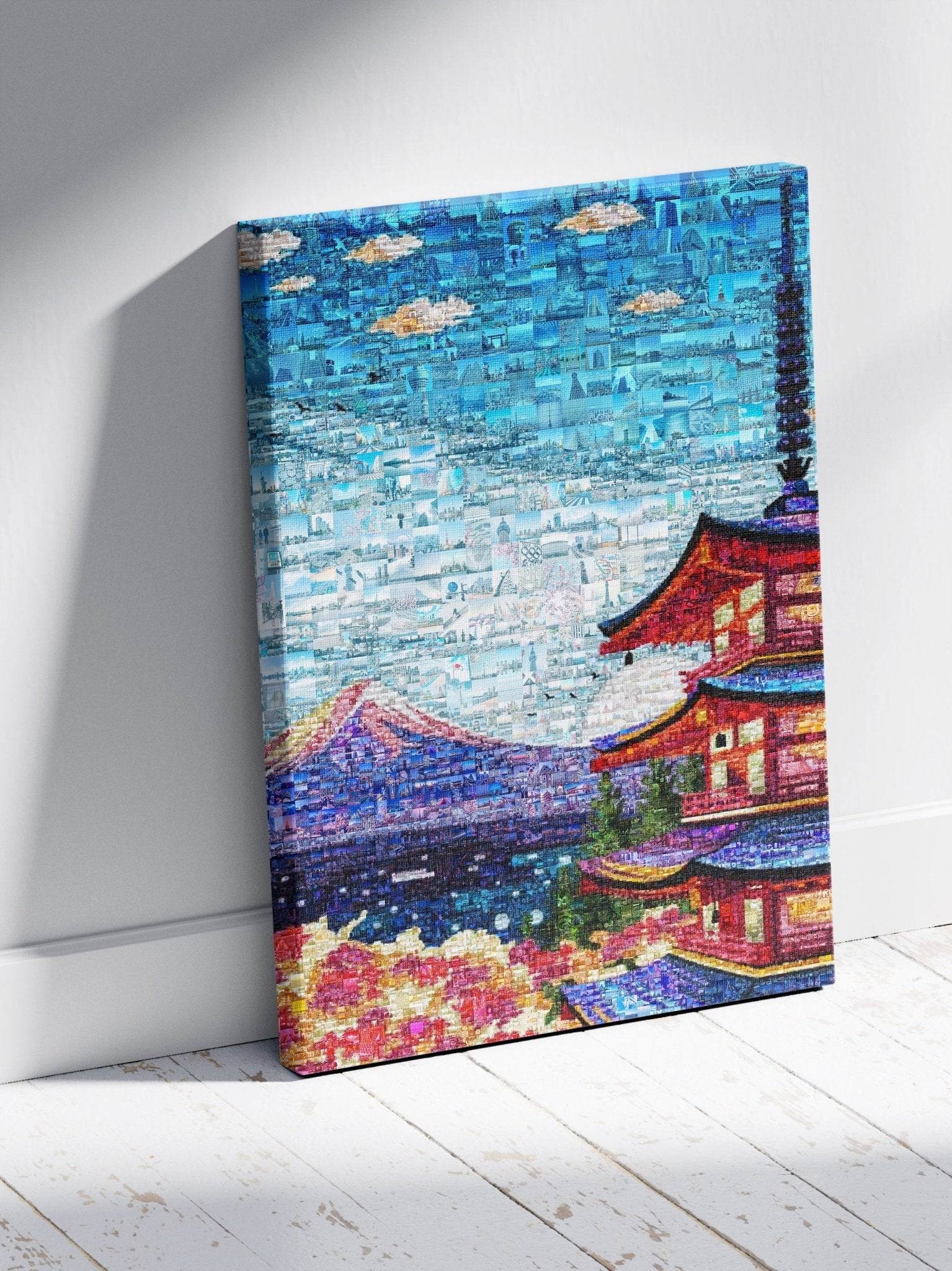 Mount Fuji & Pagoda – Japanese Spring Mosaic Wall Art - AtelierMosaics