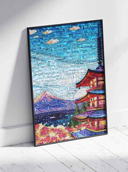 Mount Fuji & Pagoda – Japanese Spring Mosaic Wall Art - AtelierMosaics