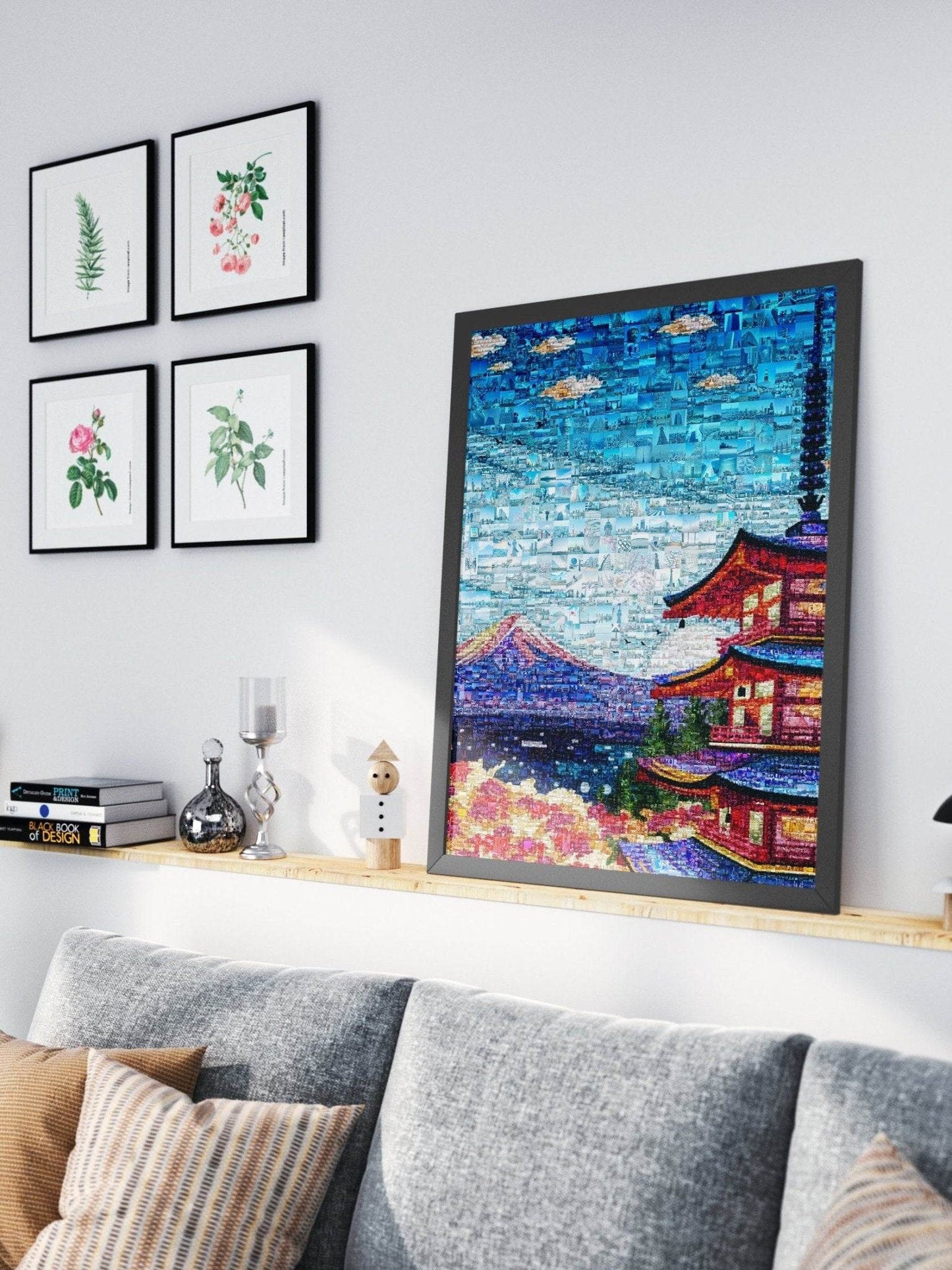 Mount Fuji & Pagoda – Japanese Spring Mosaic Wall Art - AtelierMosaics