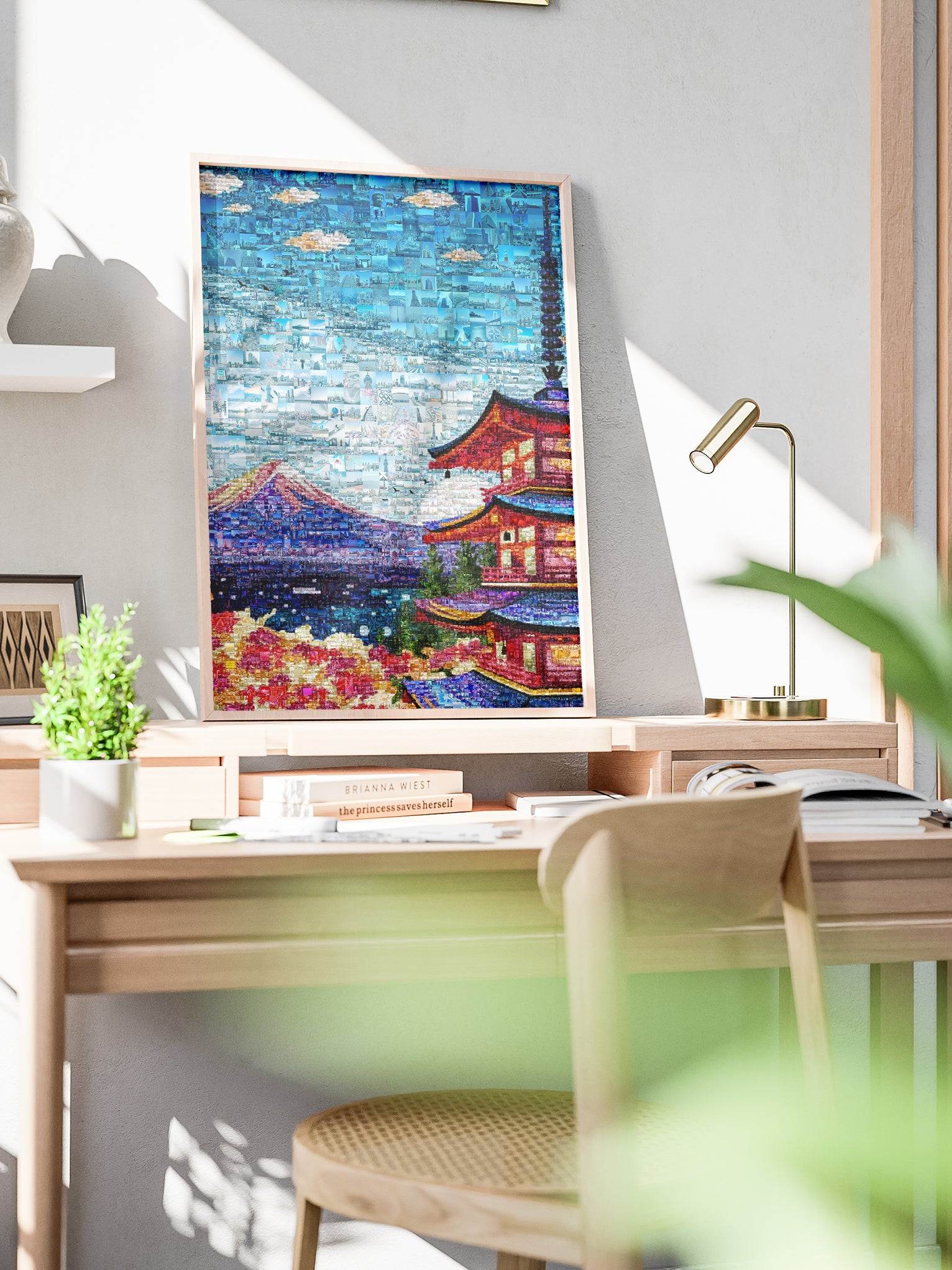 Mount Fuji & Pagoda – Japanese Spring Mosaic Wall Art - AtelierMosaics