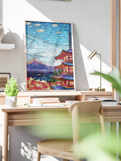 Mount Fuji & Pagoda – Japanese Spring Mosaic Wall Art - AtelierMosaics