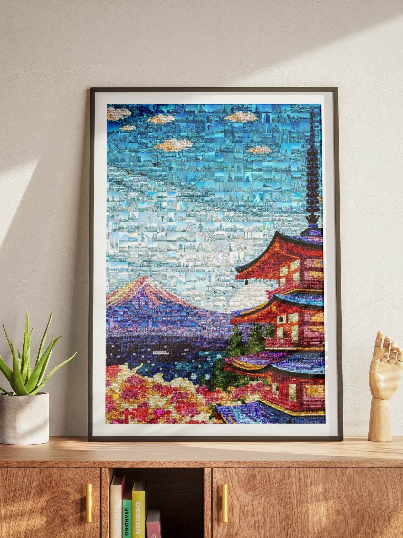Mount Fuji & Pagoda – Japanese Spring Mosaic Wall Art - AtelierMosaics