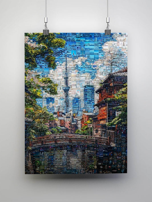 Tokyo Skytree view Japanese mosaic art - Japanese landmark canvas wall decor