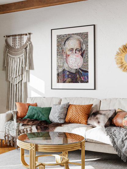 Vibrant Mosaic Artwork of King Charles III - Modern British Art for Home Decor