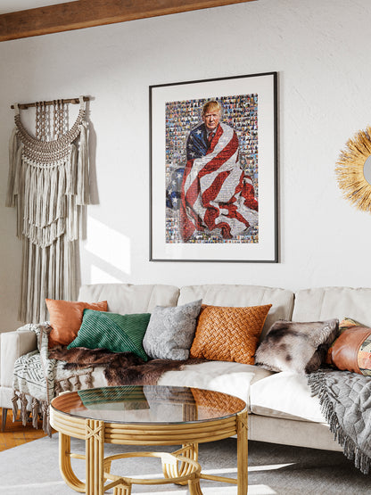 Stunning Mosaic Portrait of Donald Trump Wrapped in American Flag - Unique Wall Art for Patriotic Decor AtelierMosaics