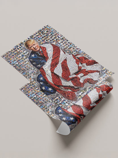 Stunning Mosaic Portrait of Donald Trump Wrapped in American Flag - Unique Wall Art for Patriotic Decor AtelierMosaics