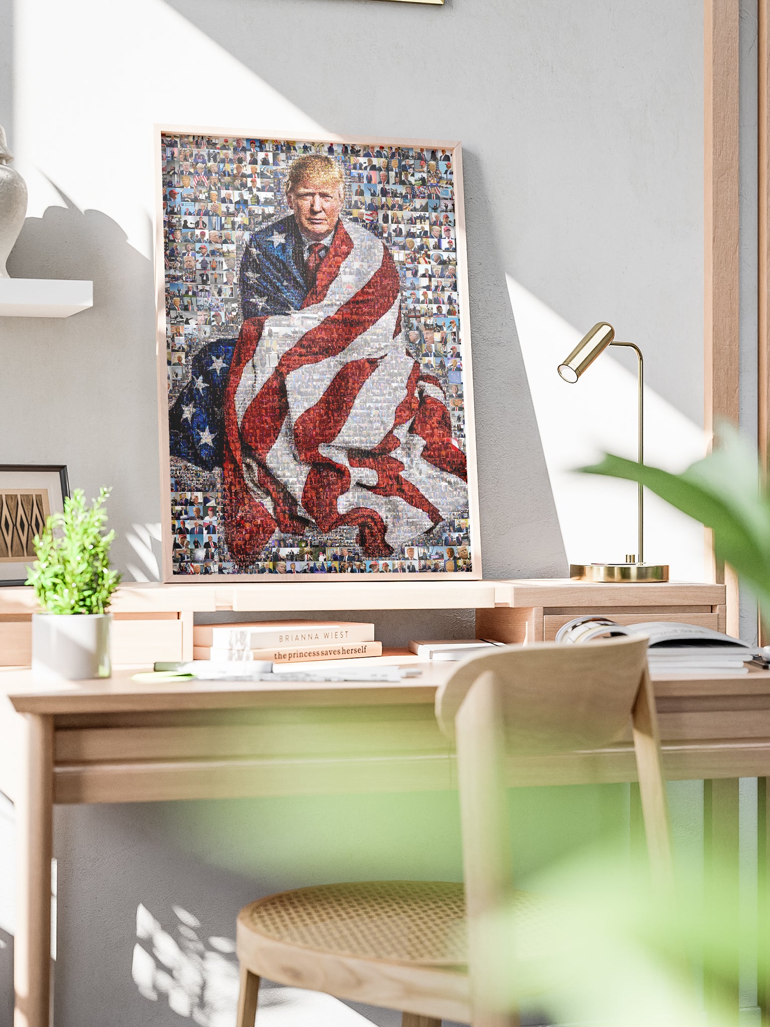 Stunning Mosaic Portrait of Donald Trump Wrapped in American Flag - Unique Wall Art for Patriotic Decor AtelierMosaics