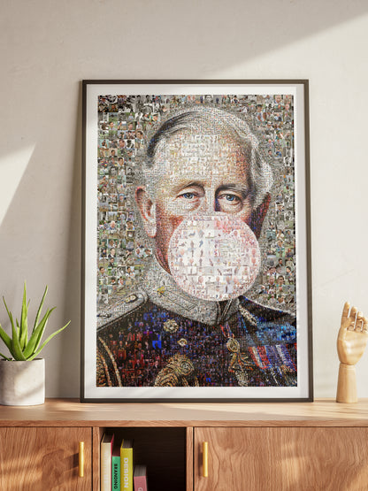 Vibrant Mosaic Artwork of King Charles III - Modern British Art for Home Decor