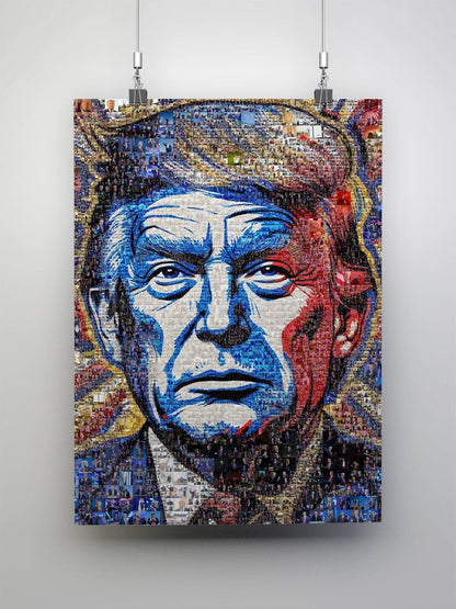 Donald Trump Pop Art Portrait – Red, White & Blue Mosaic Edition - AtelierMosaics