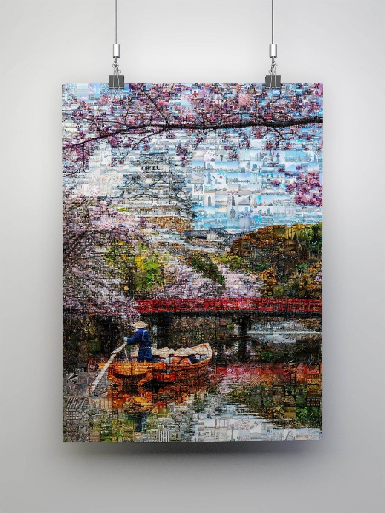 Tokyo Mosaic Art — Boat under Sakura Trees and Castle View - AtelierMosaics