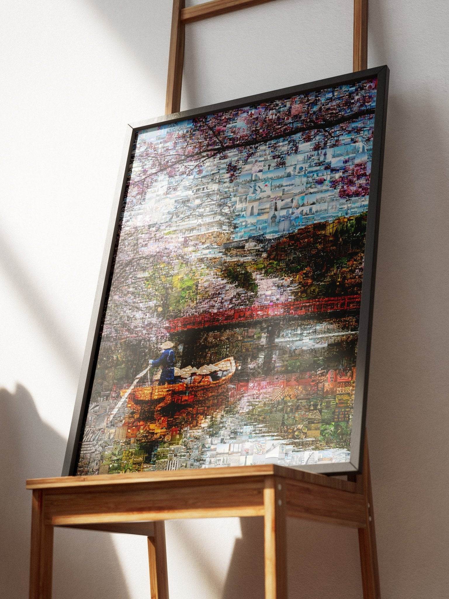 Tokyo Mosaic Art — Boat under Sakura Trees and Castle View - AtelierMosaics