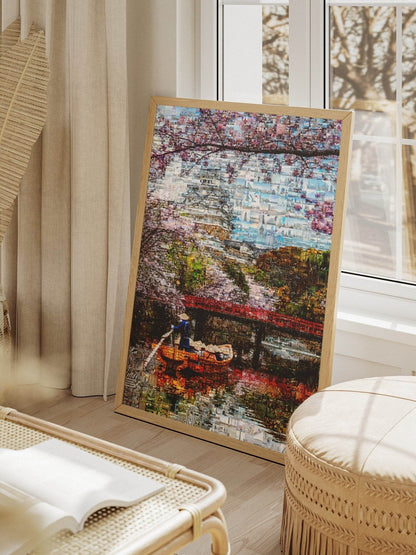 Tokyo Mosaic Art — Boat under Sakura Trees and Castle View - AtelierMosaics