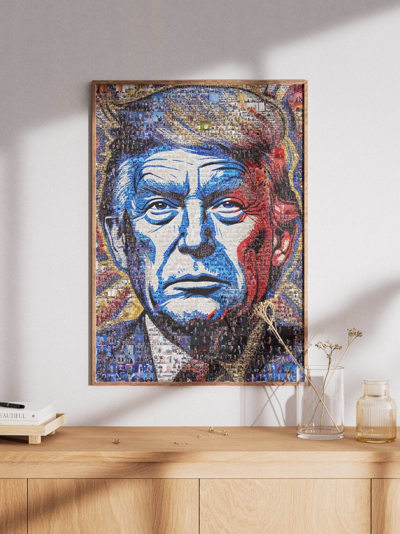 Donald Trump Pop Art Portrait – Red, White & Blue Mosaic Edition - AtelierMosaics
