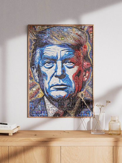 Donald Trump Pop Art Portrait – Red, White & Blue Mosaic Edition - AtelierMosaics