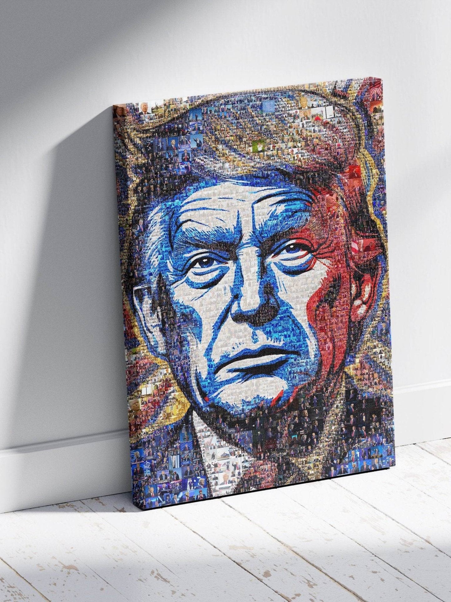 Donald Trump Pop Art Portrait – Red, White & Blue Mosaic Edition - AtelierMosaics