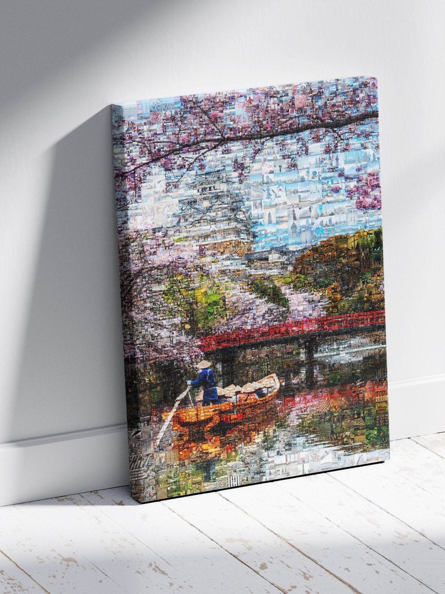 Tokyo Mosaic Art — Boat under Sakura Trees and Castle View - AtelierMosaics