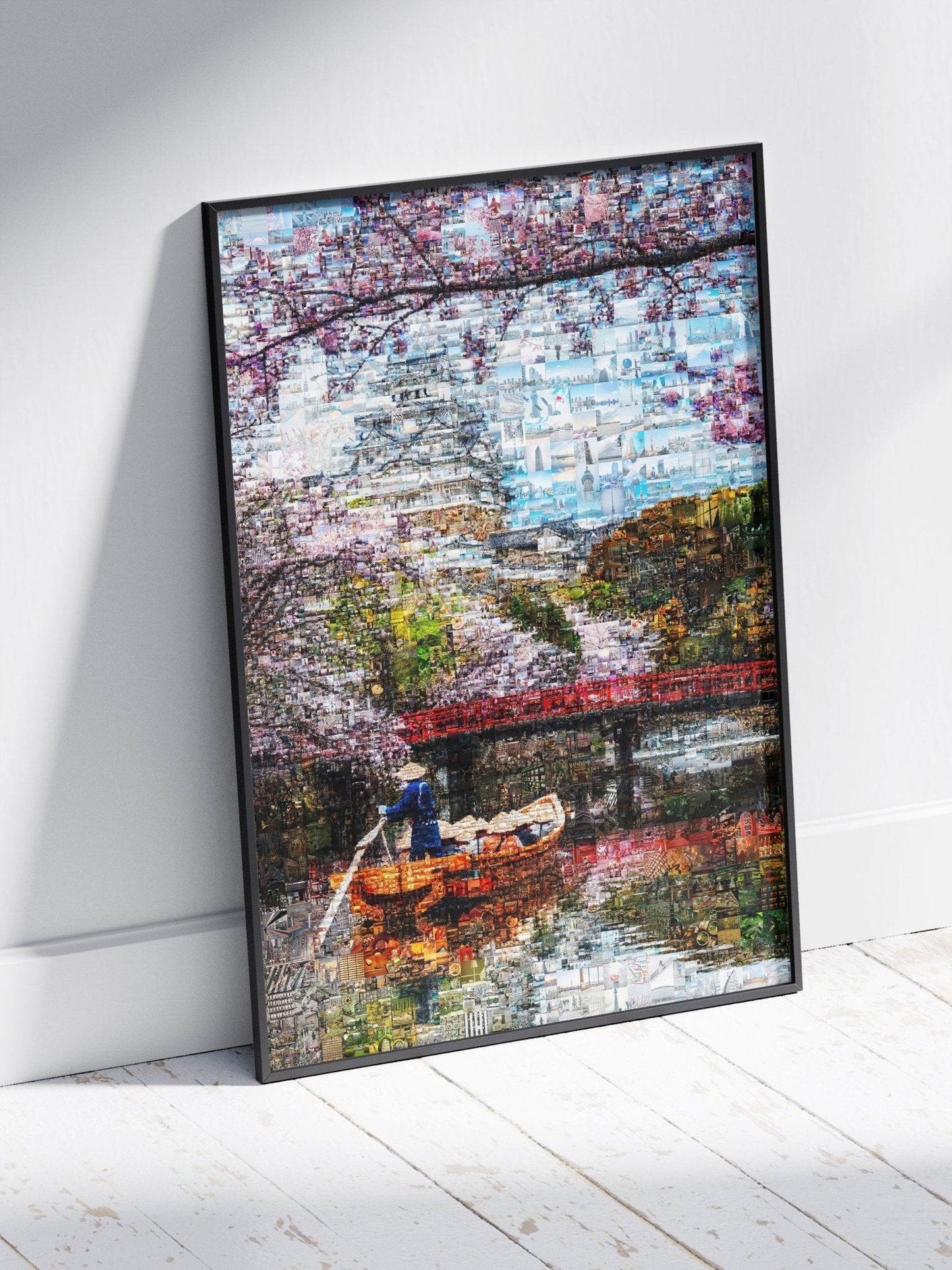 Tokyo Mosaic Art — Boat under Sakura Trees and Castle View - AtelierMosaics