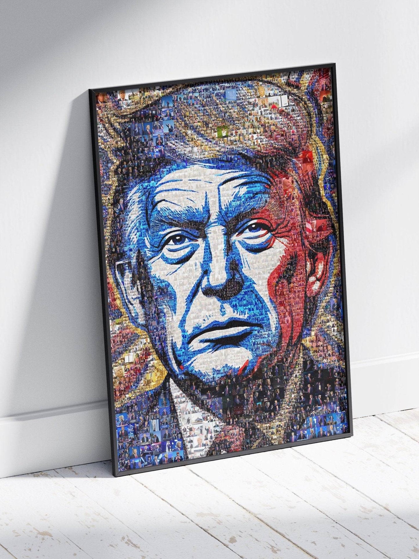 Donald Trump Pop Art Portrait – Red, White & Blue Mosaic Edition - AtelierMosaics