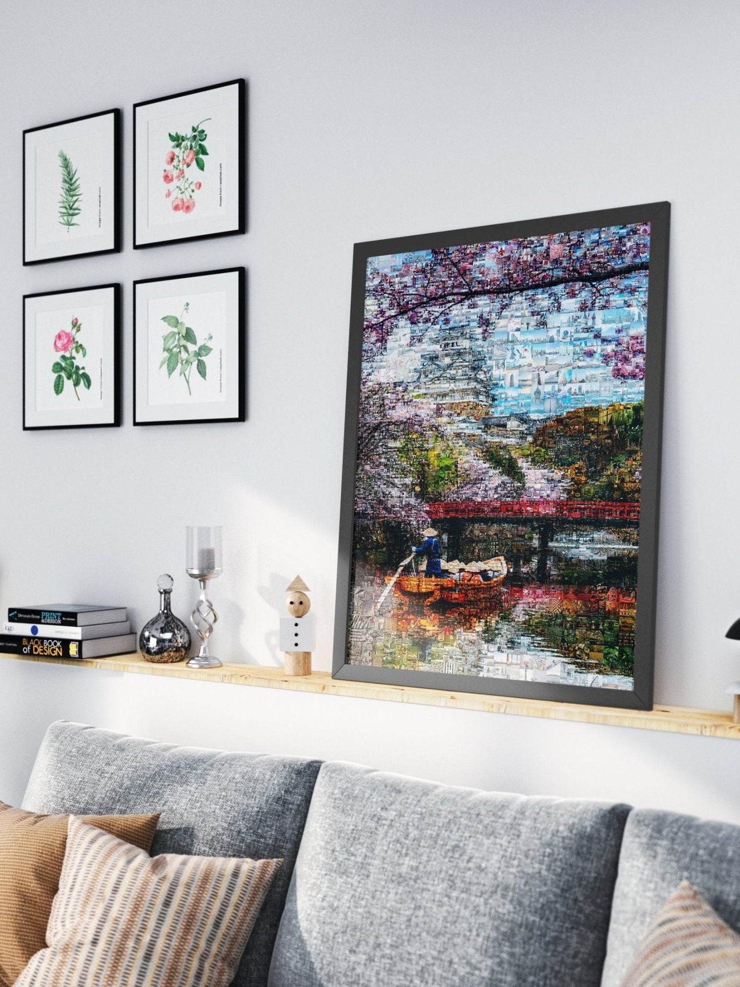 Tokyo Mosaic Art — Boat under Sakura Trees and Castle View - AtelierMosaics
