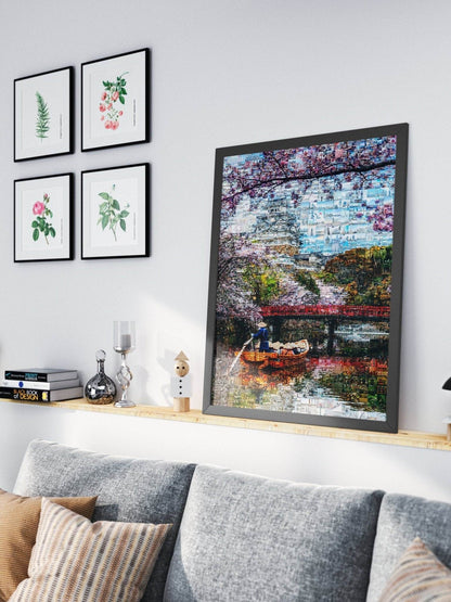 Tokyo Mosaic Art — Boat under Sakura Trees and Castle View - AtelierMosaics