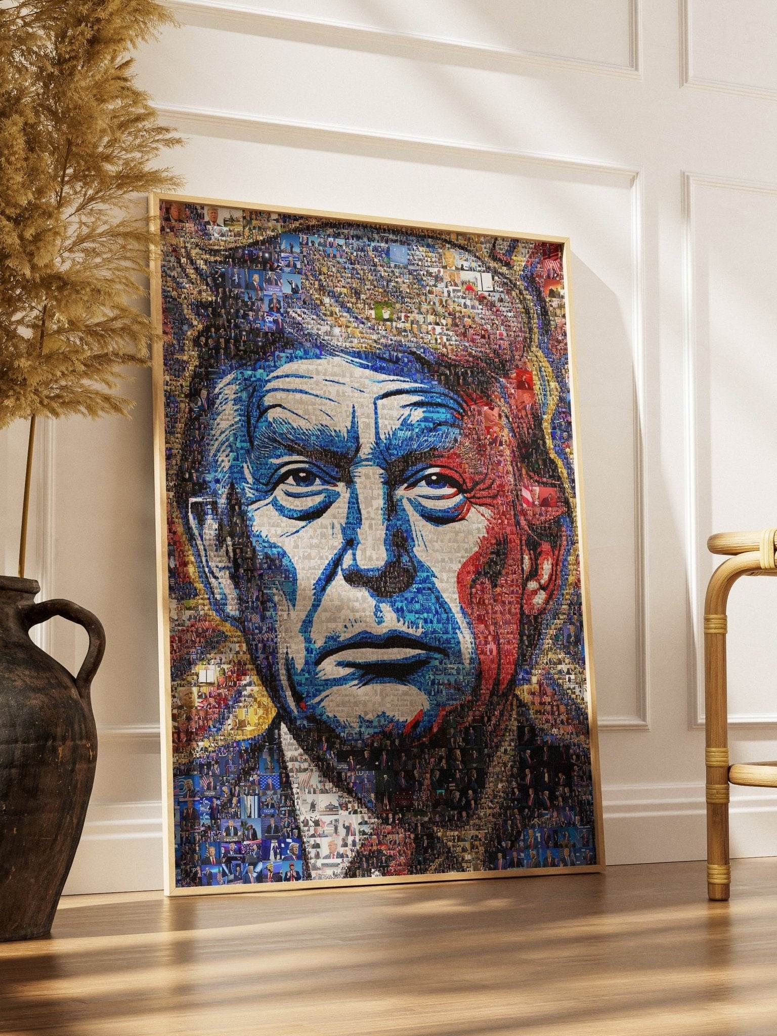 Donald Trump Pop Art Portrait – Red, White & Blue Mosaic Edition - AtelierMosaics