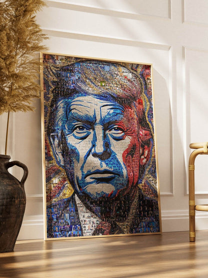 Donald Trump Pop Art Portrait – Red, White & Blue Mosaic Edition - AtelierMosaics