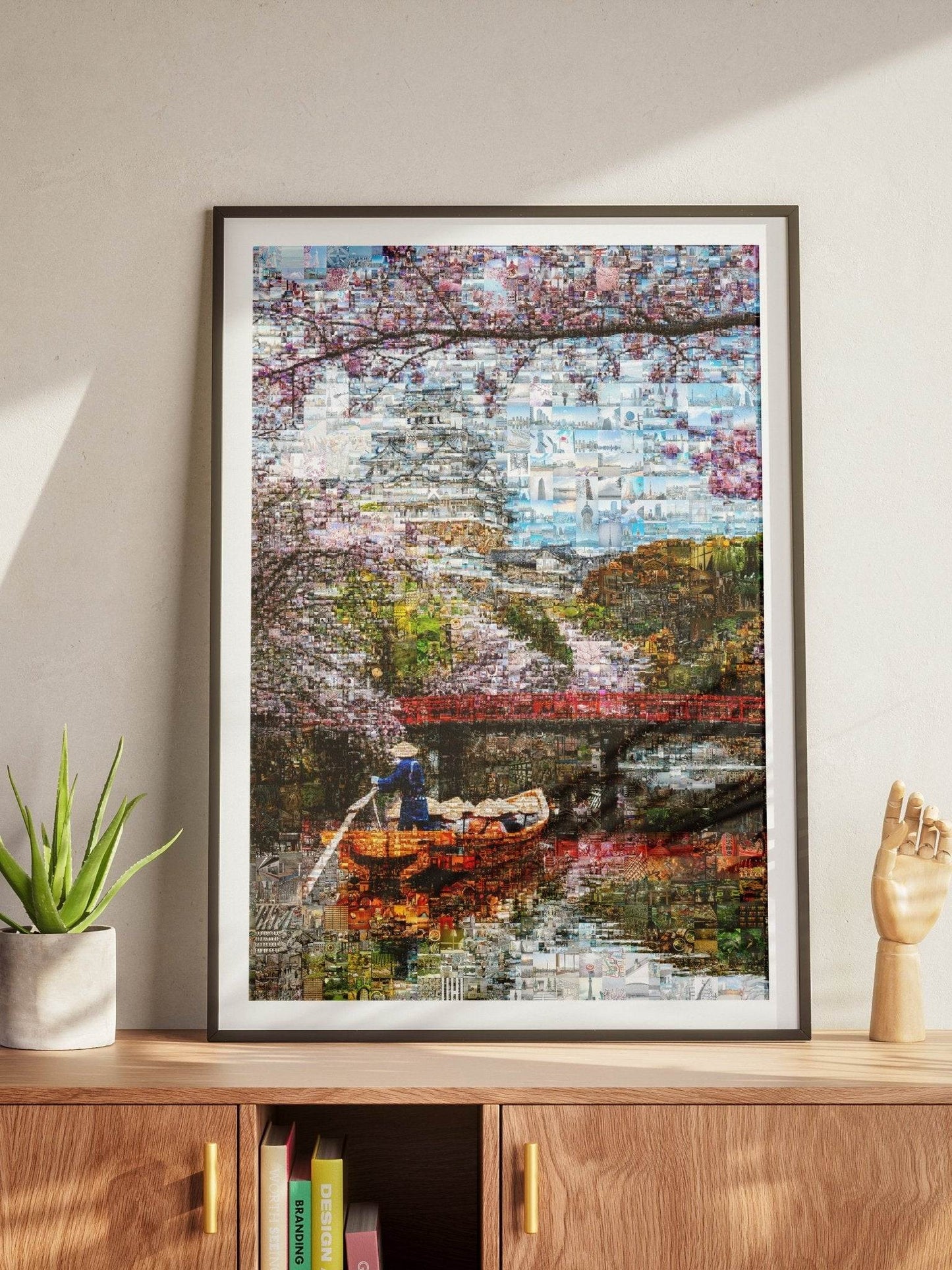 Tokyo Mosaic Art — Boat under Sakura Trees and Castle View - AtelierMosaics