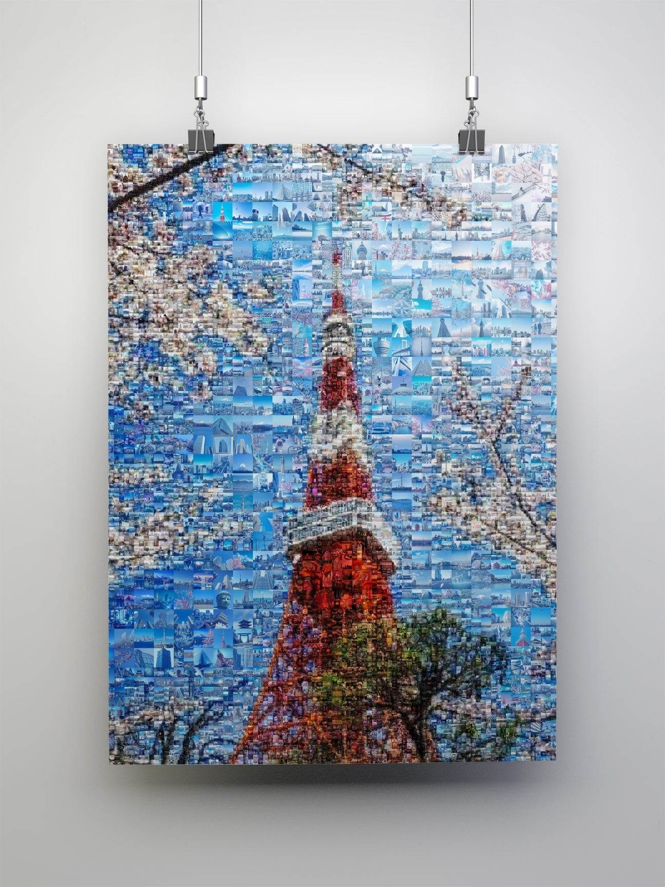 Tokyo Tower & Sakura – Japanese Spring Mosaic Wall Art - AtelierMosaics
