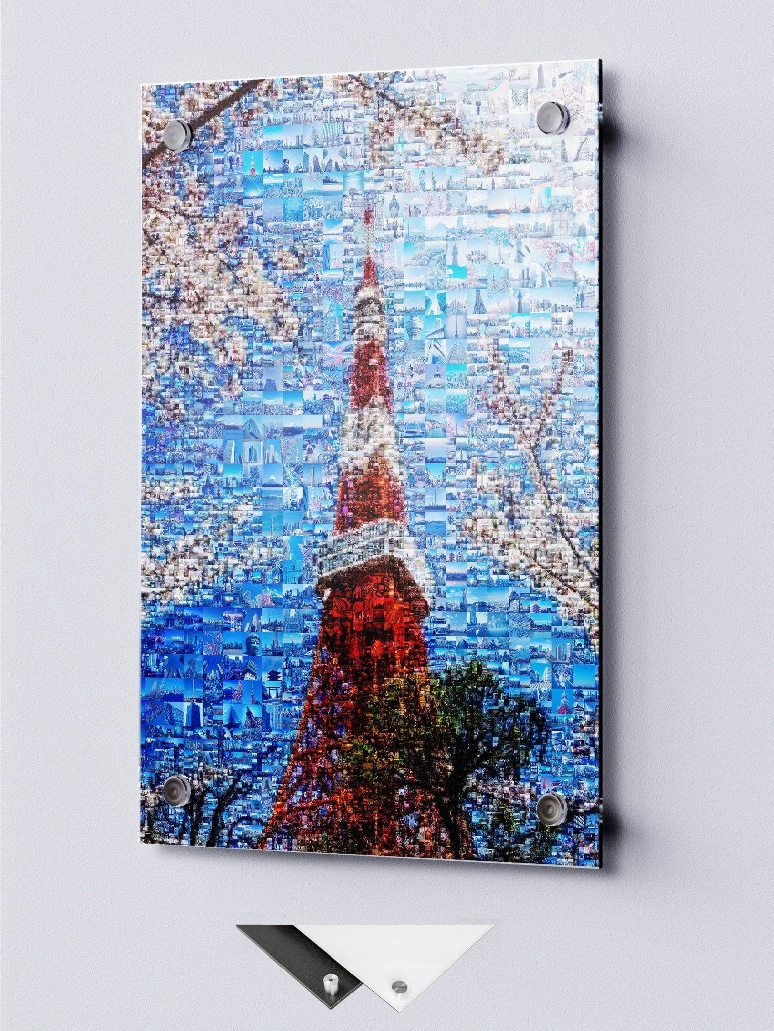 Tokyo Tower & Sakura – Japanese Spring Mosaic Wall Art - AtelierMosaics