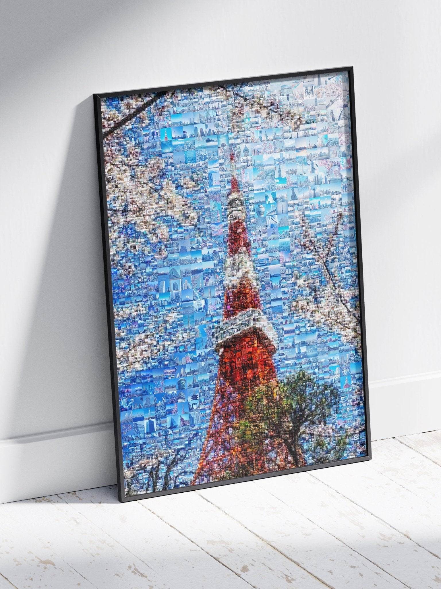 Tokyo Tower & Sakura – Japanese Spring Mosaic Wall Art - AtelierMosaics