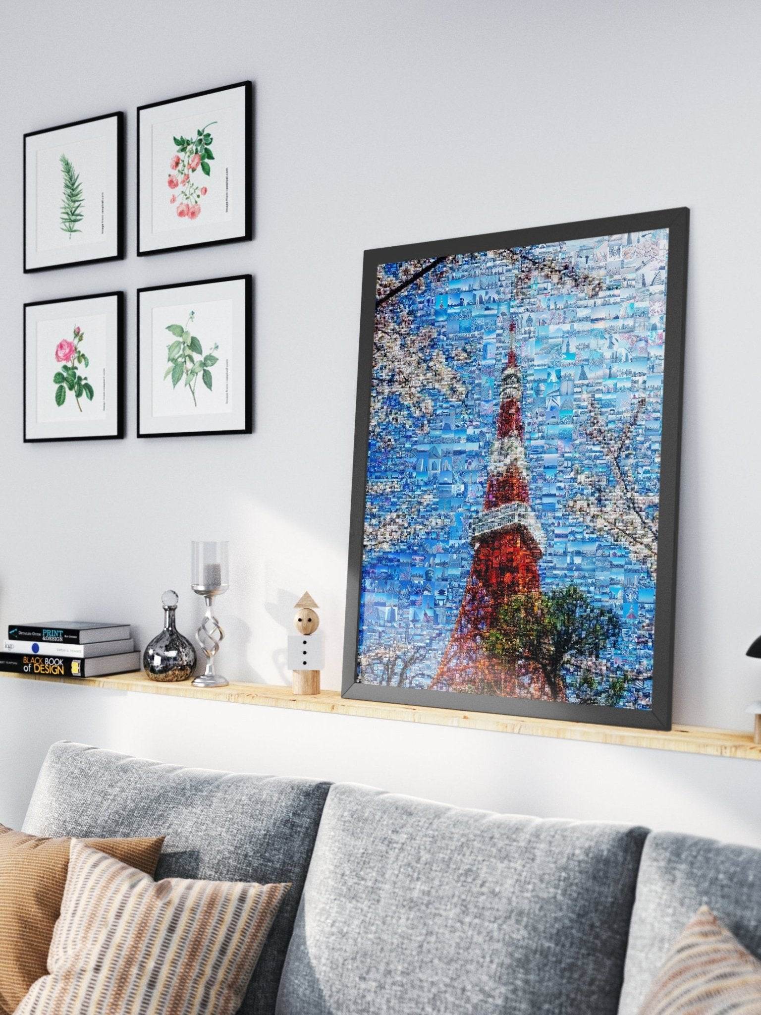 Tokyo Tower & Sakura – Japanese Spring Mosaic Wall Art - AtelierMosaics