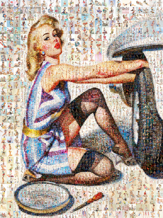 Vintage Pin-Up Mosaic Poster – Retro Wall Art Made from Hundreds of Classic Pin-Up Images, Unique Gift for Art Lovers
