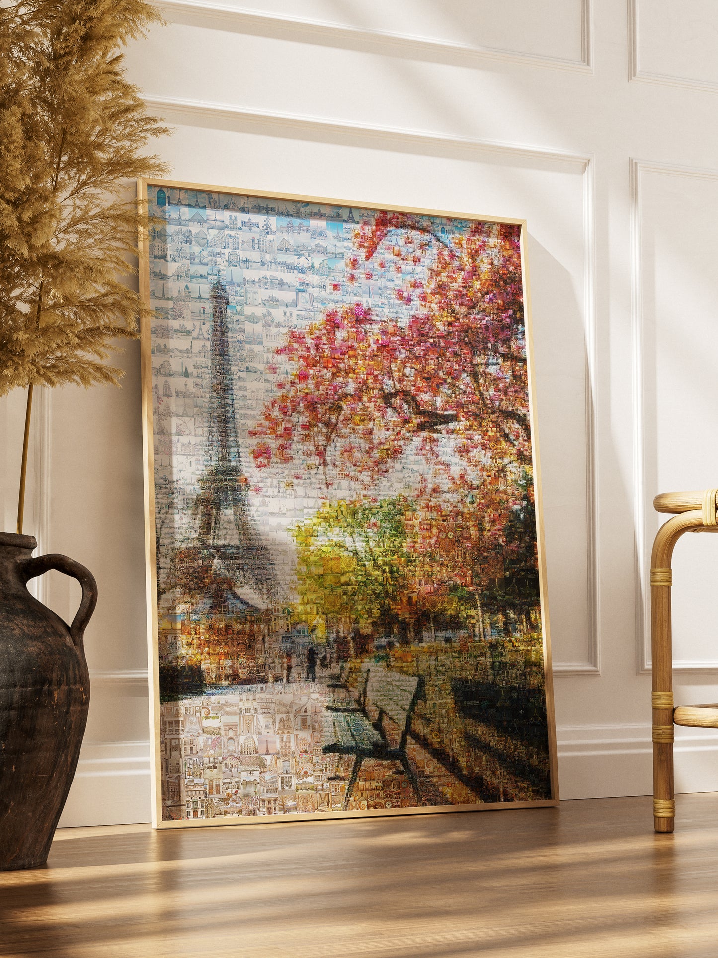 Stunning Paris Mosaic Artwork - Captivating View of the Eiffel Tower & Cherry Blossoms AtelierMosaics
