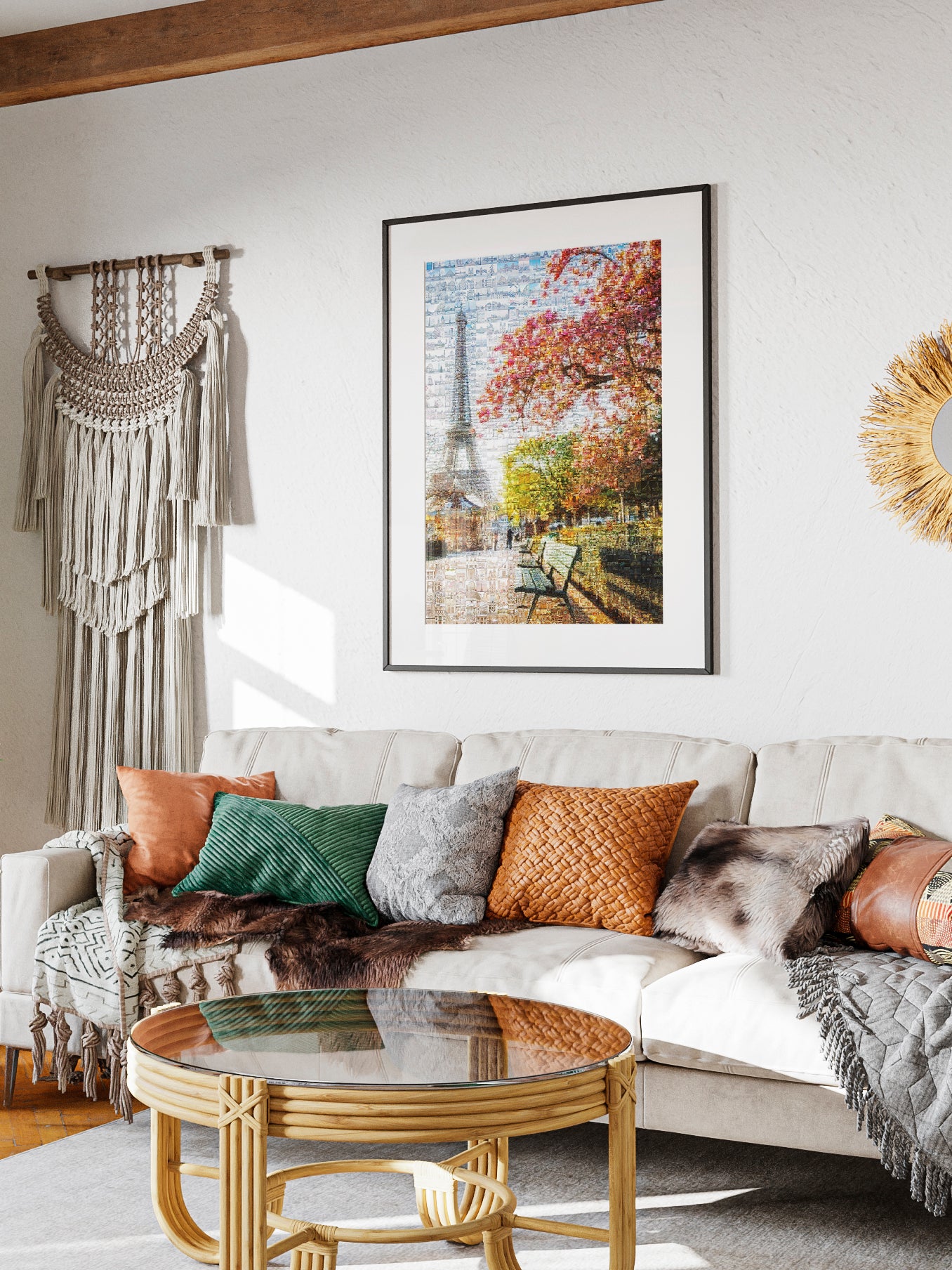 Stunning Paris Mosaic Artwork - Captivating View of the Eiffel Tower & Cherry Blossoms AtelierMosaics