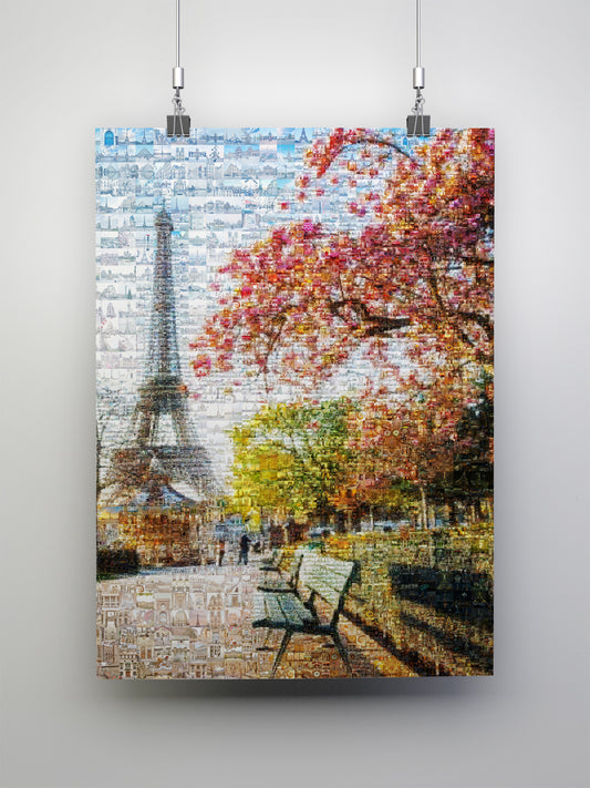 Stunning Paris Mosaic Artwork - Captivating View of the Eiffel Tower & Cherry Blossoms AtelierMosaics