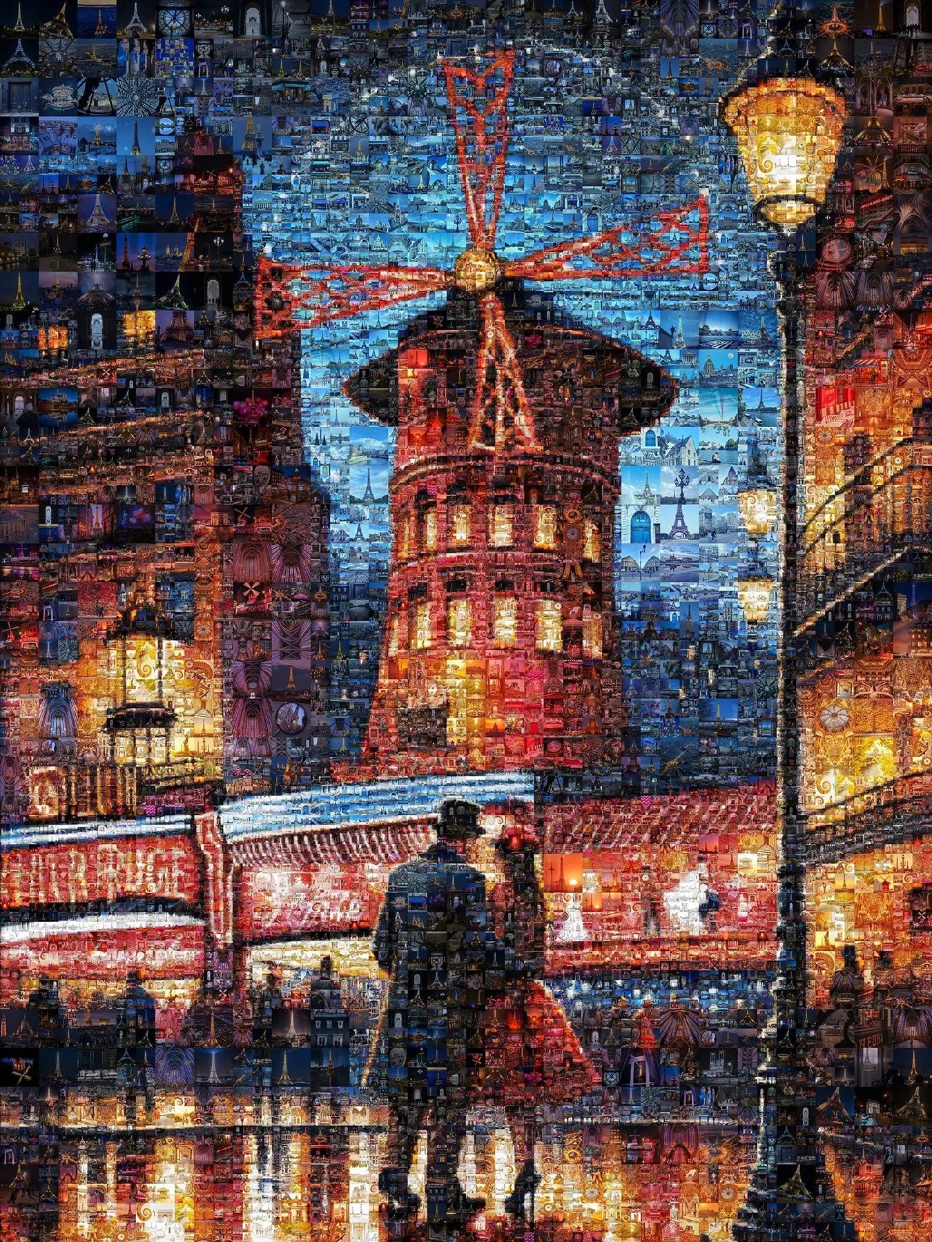 Stunning Paris Mosaic Artwork: Captivating Nighttime Scene of the Moulin Rouge AtelierMosaics