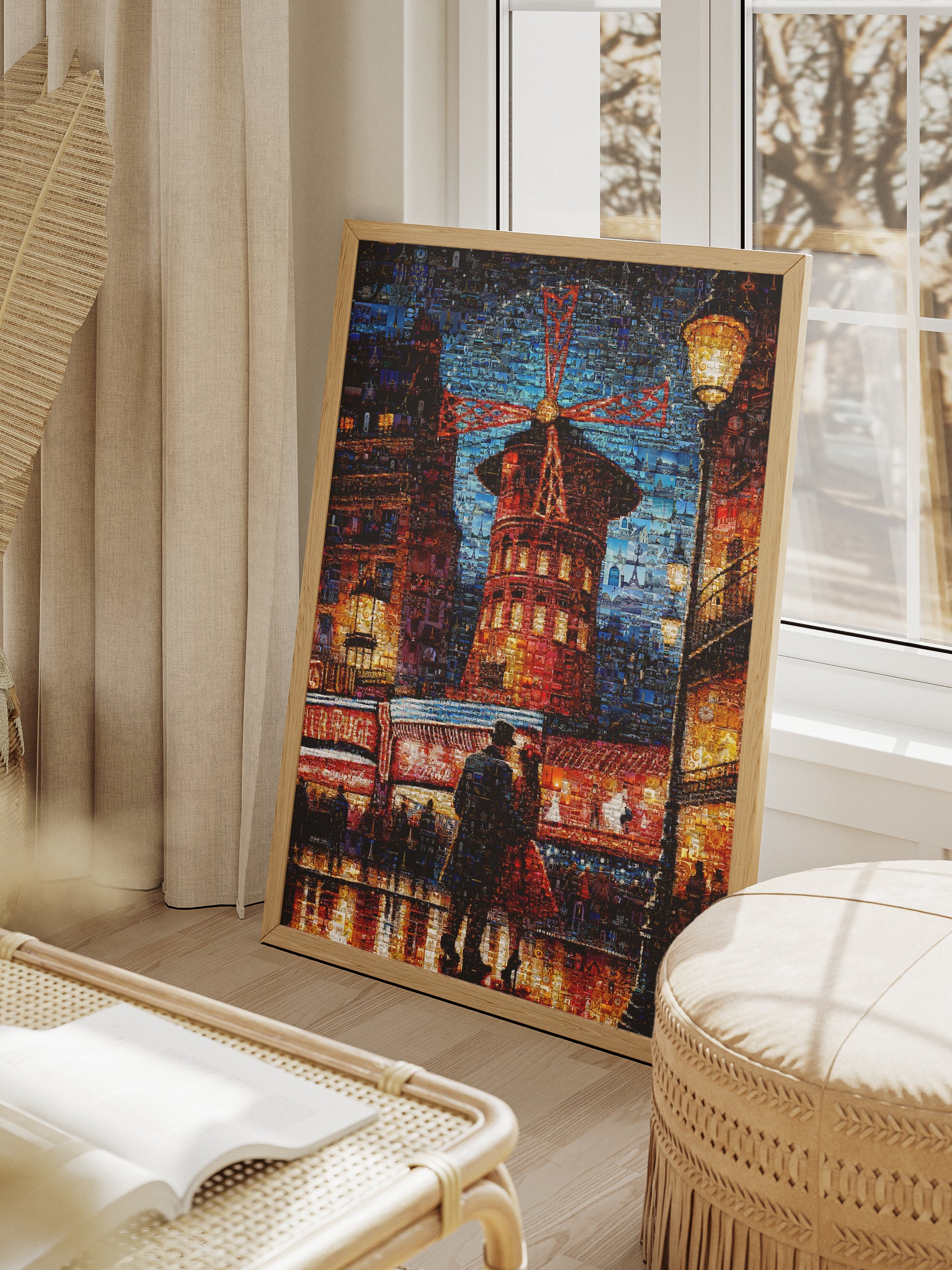 Stunning Paris Mosaic Artwork: Captivating Nighttime Scene of the Moulin Rouge AtelierMosaics