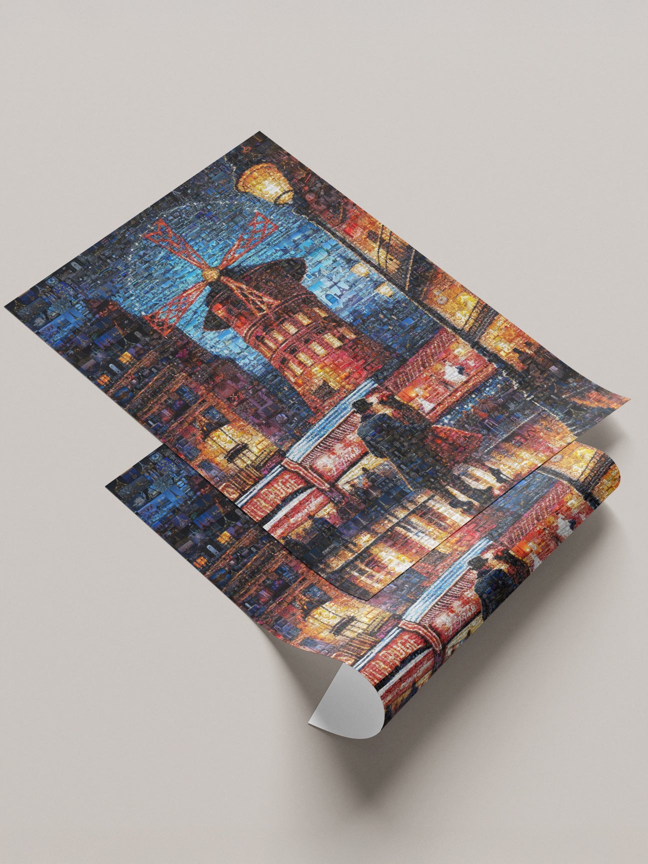 Stunning Paris Mosaic Artwork: Captivating Nighttime Scene of the Moulin Rouge AtelierMosaics