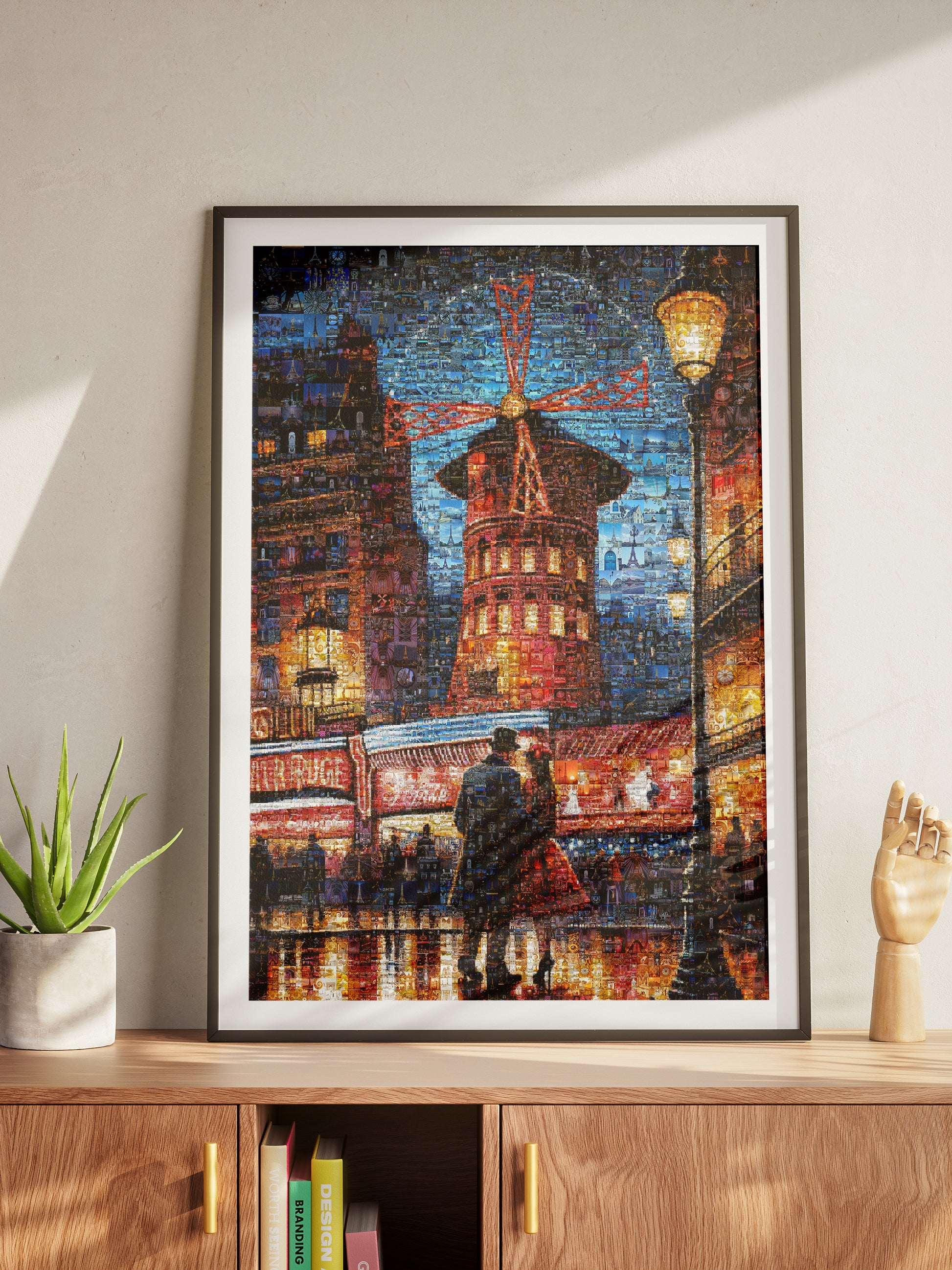 Stunning Paris Mosaic Artwork: Captivating Nighttime Scene of the Moulin Rouge AtelierMosaics