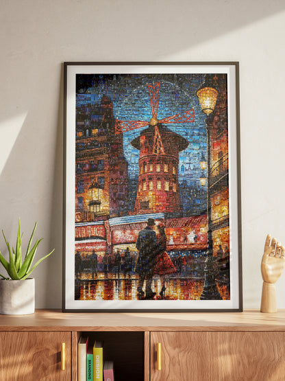 Stunning Paris Mosaic Artwork: Captivating Nighttime Scene of the Moulin Rouge AtelierMosaics