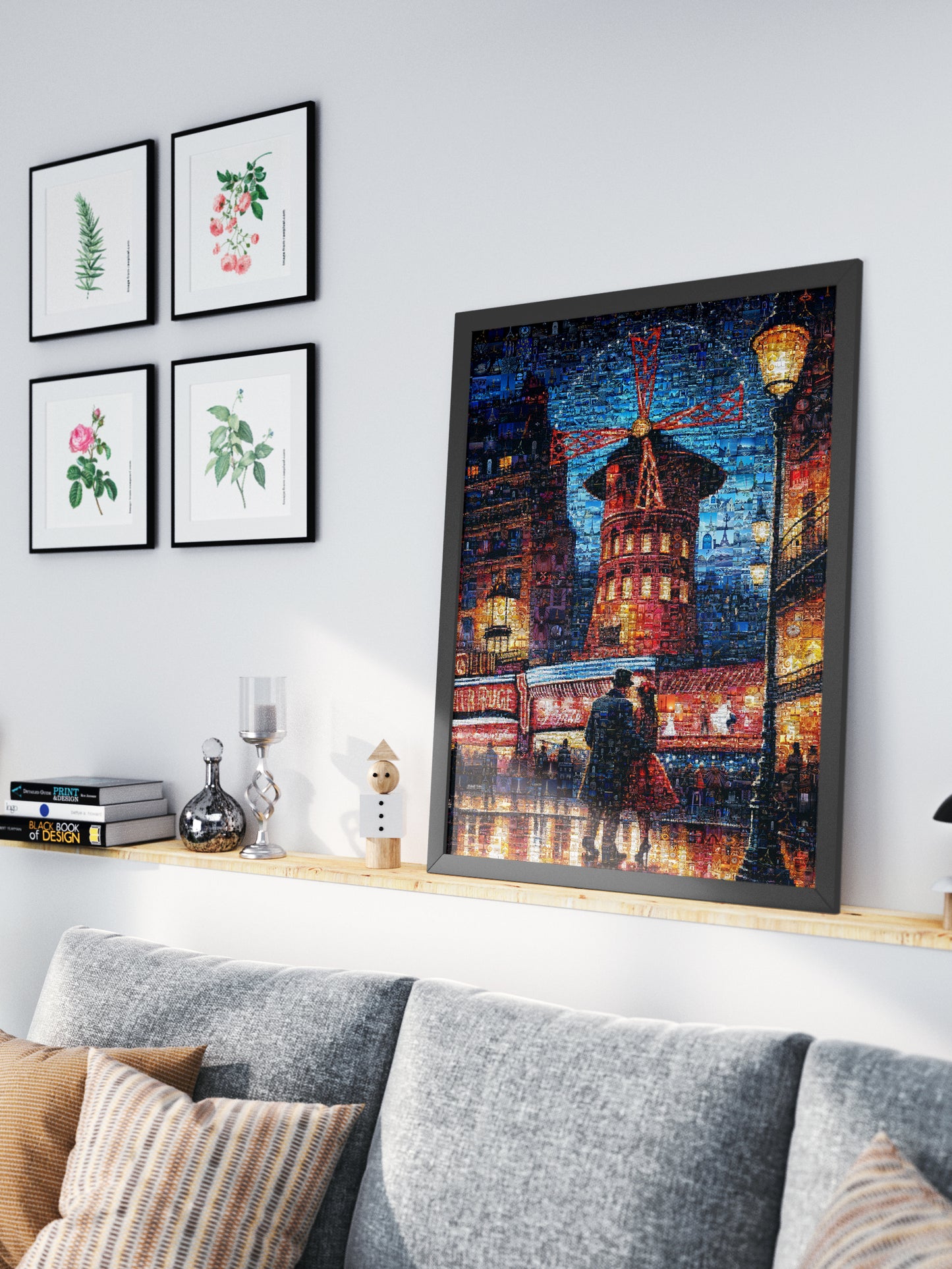 Stunning Paris Mosaic Artwork: Captivating Nighttime Scene of the Moulin Rouge AtelierMosaics