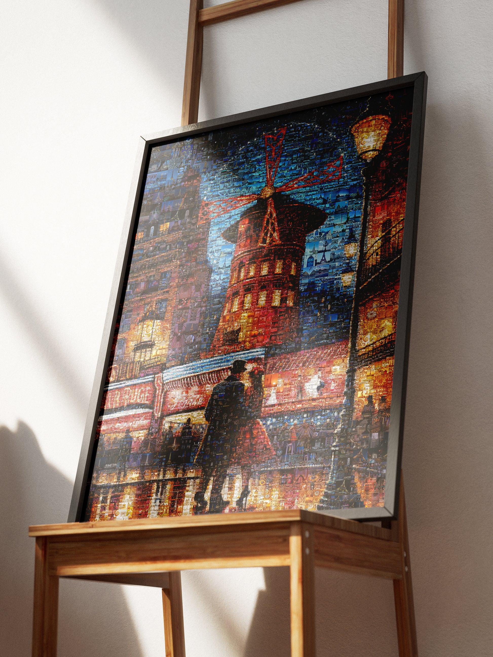 Stunning Paris Mosaic Artwork: Captivating Nighttime Scene of the Moulin Rouge AtelierMosaics