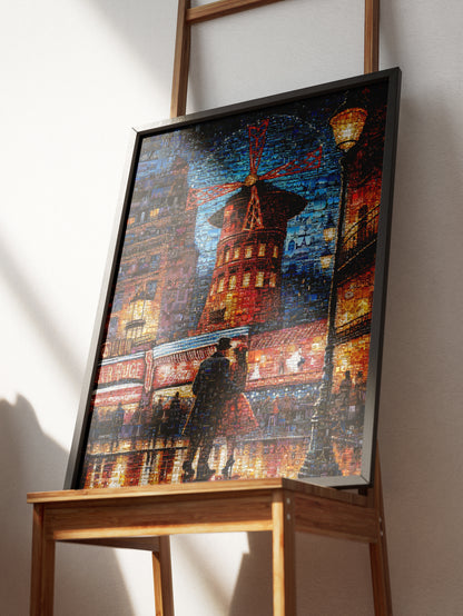 Stunning Paris Mosaic Artwork: Captivating Nighttime Scene of the Moulin Rouge AtelierMosaics